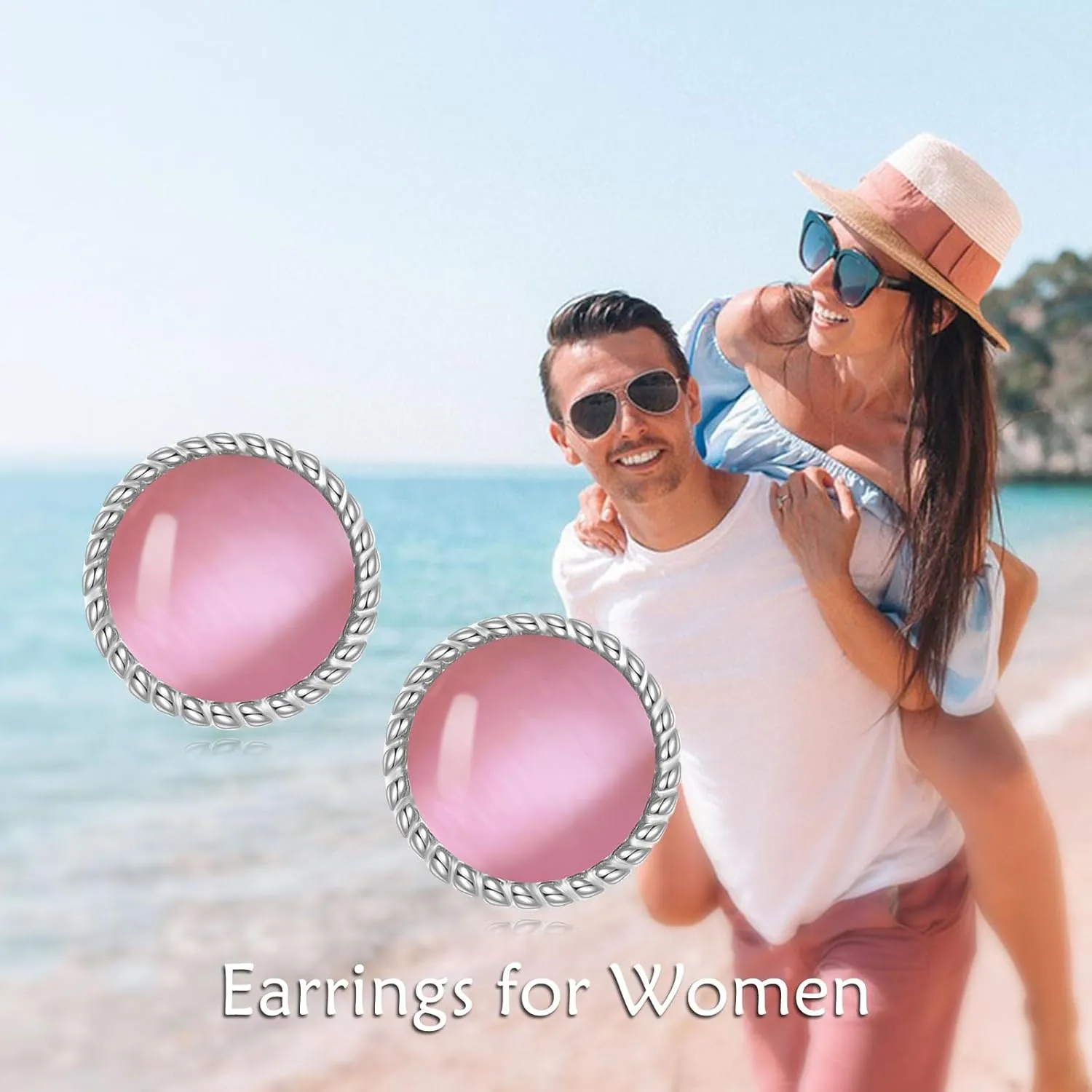 Stud Earrings Sterling Silver Opal/Black Onyx/Pearl/Moss Agate/Olivine Peridot/Pink Cat Eye Stone/Lapis Lazuli/Larimar Stud Earrings Jewelry Birthday Christmas Gifts for Women Teens