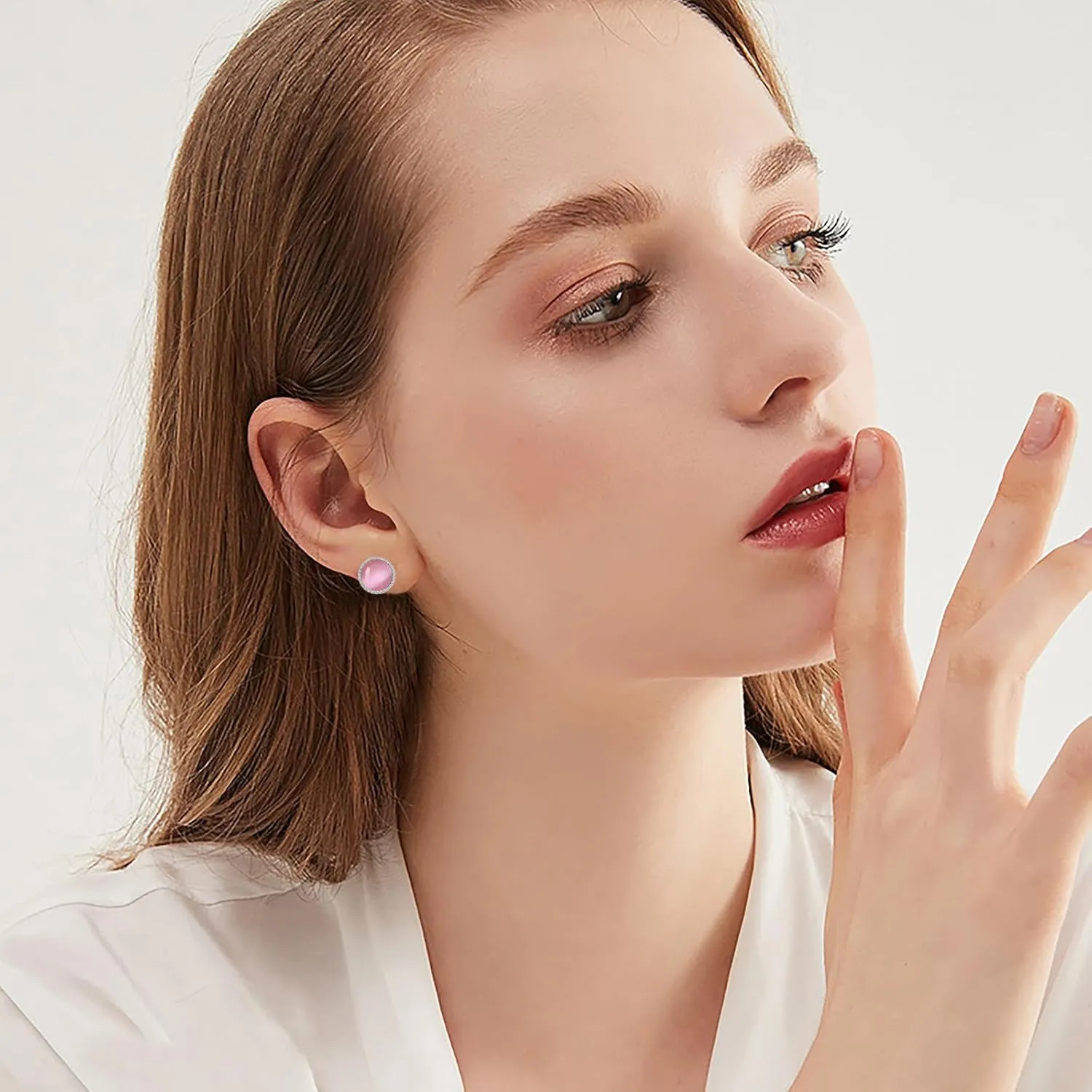 Stud Earrings Sterling Silver Opal/Black Onyx/Pearl/Moss Agate/Olivine Peridot/Pink Cat Eye Stone/Lapis Lazuli/Larimar Stud Earrings Jewelry Birthday Christmas Gifts for Women Teens