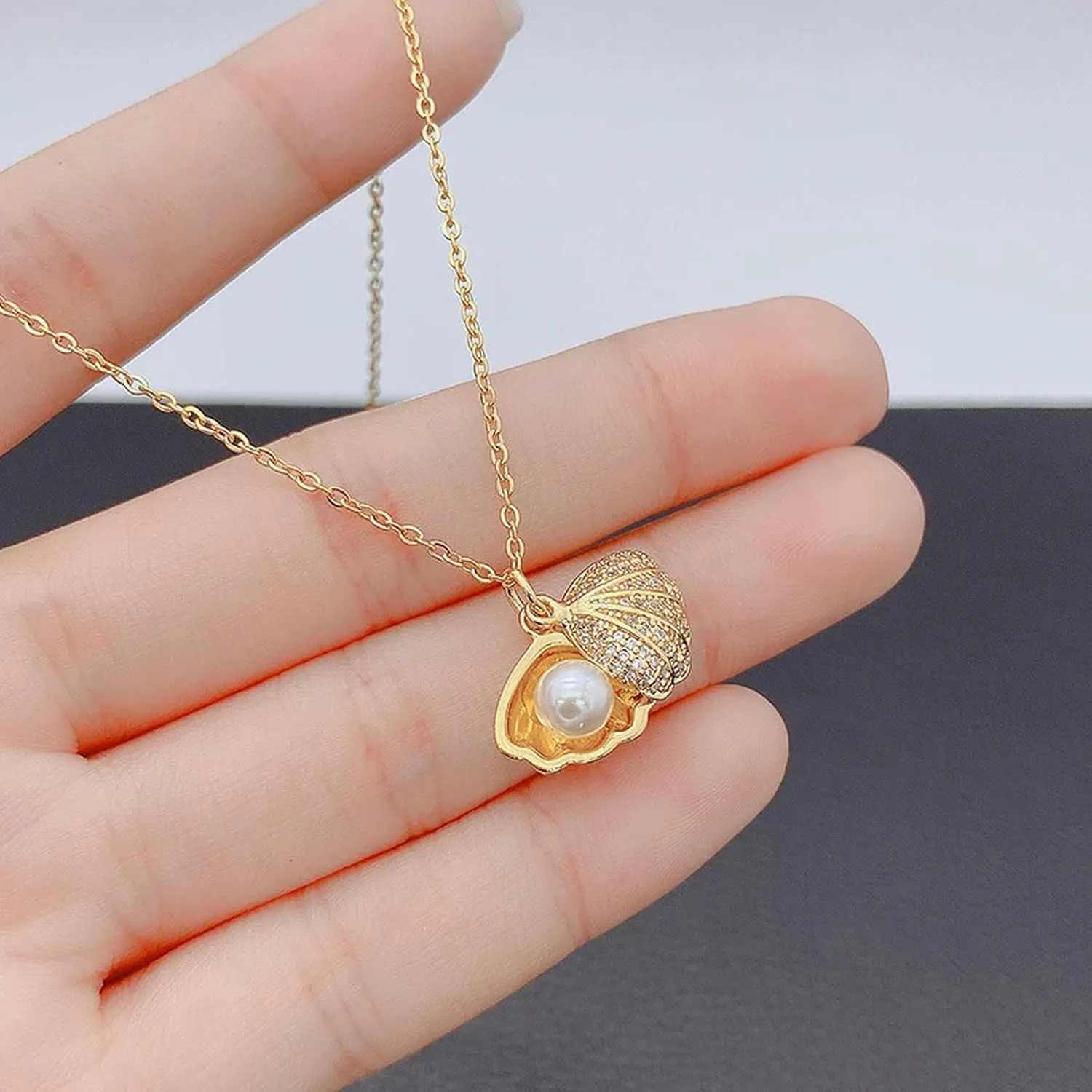 Summer Fashion Crystal Zircon Shell Imitation Pearl Pendant Necklace Women Collar Beach Neck Jewelry