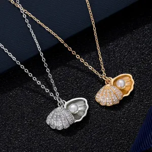 Summer Fashion Crystal Zircon Shell Imitation Pearl Pendant Necklace Women Collar Beach Neck Jewelry