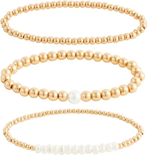 Summer Surfer Heishi Bracelet Set for Women Stackable Gold Clay Ploymer Bead Stretch Pink Beach Layering Bracelets Jewelry