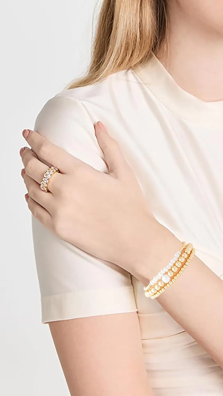 Summer Surfer Heishi Bracelet Set for Women Stackable Gold Clay Ploymer Bead Stretch Pink Beach Layering Bracelets Jewelry