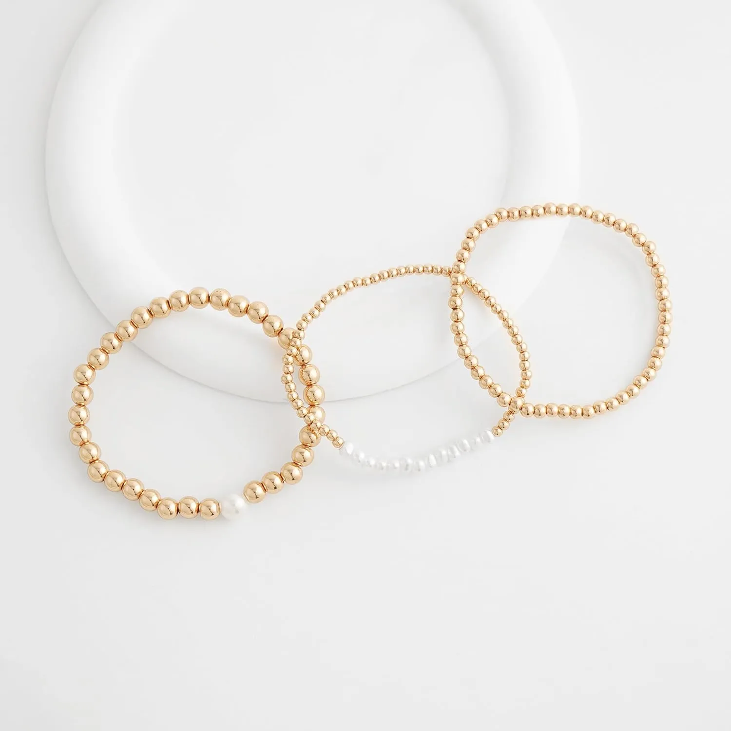 Summer Surfer Heishi Bracelet Set for Women Stackable Gold Clay Ploymer Bead Stretch Pink Beach Layering Bracelets Jewelry