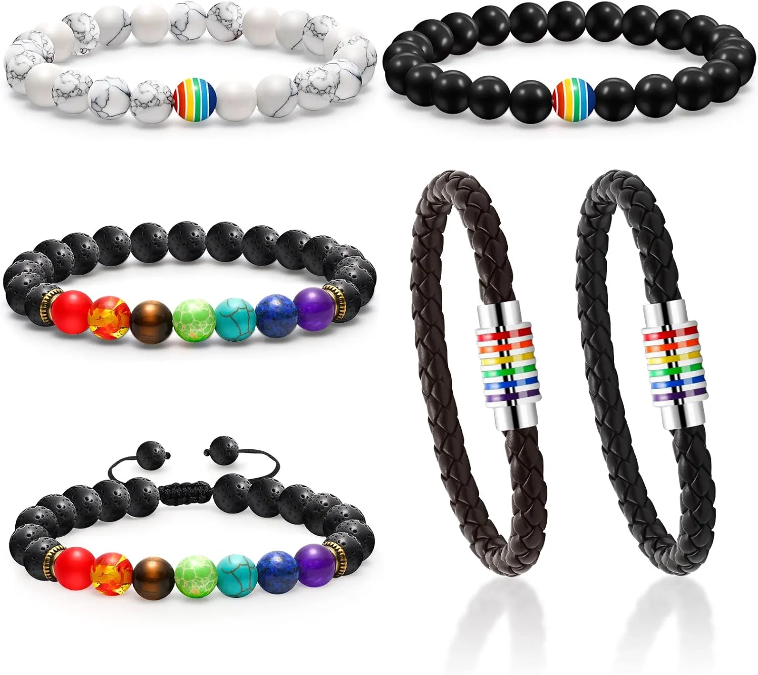 Sureio 6 Pieces Rainbow LGBT Pride Bracelets Gay Couple Beads Bracelets Handmade Relationship Wristband for Women Men Gay Lesbian Bisexual Transgender Jewelry Accessories Wedding Gifts