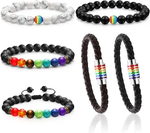 Sureio 6 Pieces Rainbow LGBT Pride Bracelets Gay Couple Beads Bracelets Handmade Relationship Wristband for Women Men Gay Lesbian Bisexual Transgender Jewelry Accessories Wedding Gifts