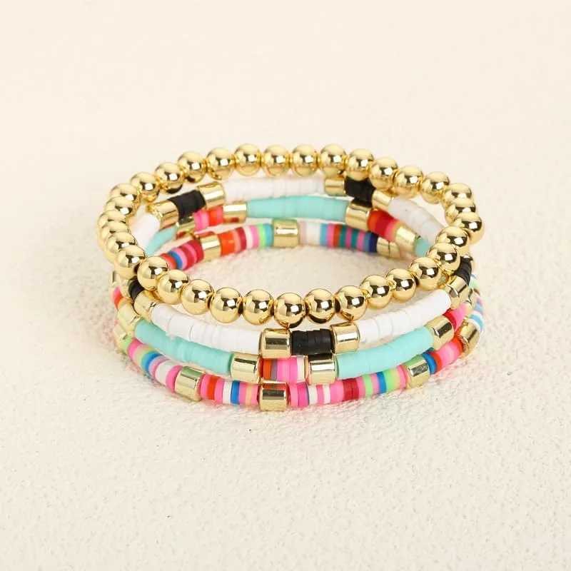 Surfer Heishi Clay Bead Bracelets Set for Women Men Bohemian Stackable Gold Beaded Vinyl Disc Stretch Bracelets Muti Color Elastic Layering Friendship Bracelets Boho Summer Beach Jewelry Gifts