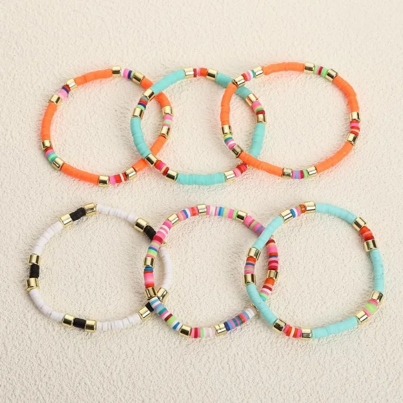 Surfer Heishi Clay Bead Bracelets Set for Women Men Bohemian Stackable Gold Beaded Vinyl Disc Stretch Bracelets Muti Color Elastic Layering Friendship Bracelets Boho Summer Beach Jewelry Gifts