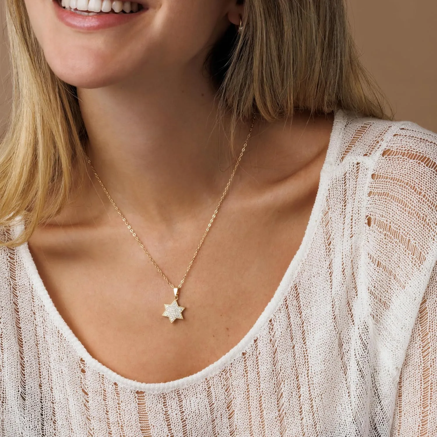 SURI Star of David Necklace for Women | Israel Necklace | Mezuzah Necklace with Magen David Pendant | Available in 14K Gold-Filled or Silver Stainless Steel | Jewish Jewelry, Includes a Gift Box