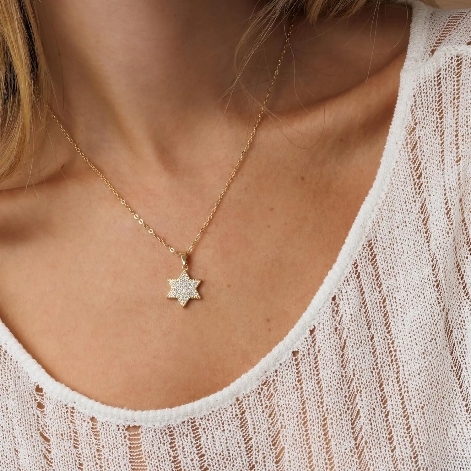 SURI Star of David Necklace for Women | Israel Necklace | Mezuzah Necklace with Magen David Pendant | Available in 14K Gold-Filled or Silver Stainless Steel | Jewish Jewelry, Includes a Gift Box