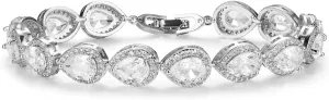 SWEETV Teardrop Wedding Bridal Bracelets for Brides, Crystal Rhinestone Cubic Zirconia Tennis Bracelets for Women Prom, Bridal Jewelry