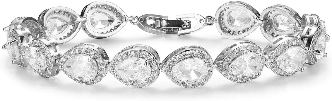 SWEETV Teardrop Wedding Bridal Bracelets for Brides, Crystal Rhinestone Cubic Zirconia Tennis Bracelets for Women Prom, Bridal Jewelry