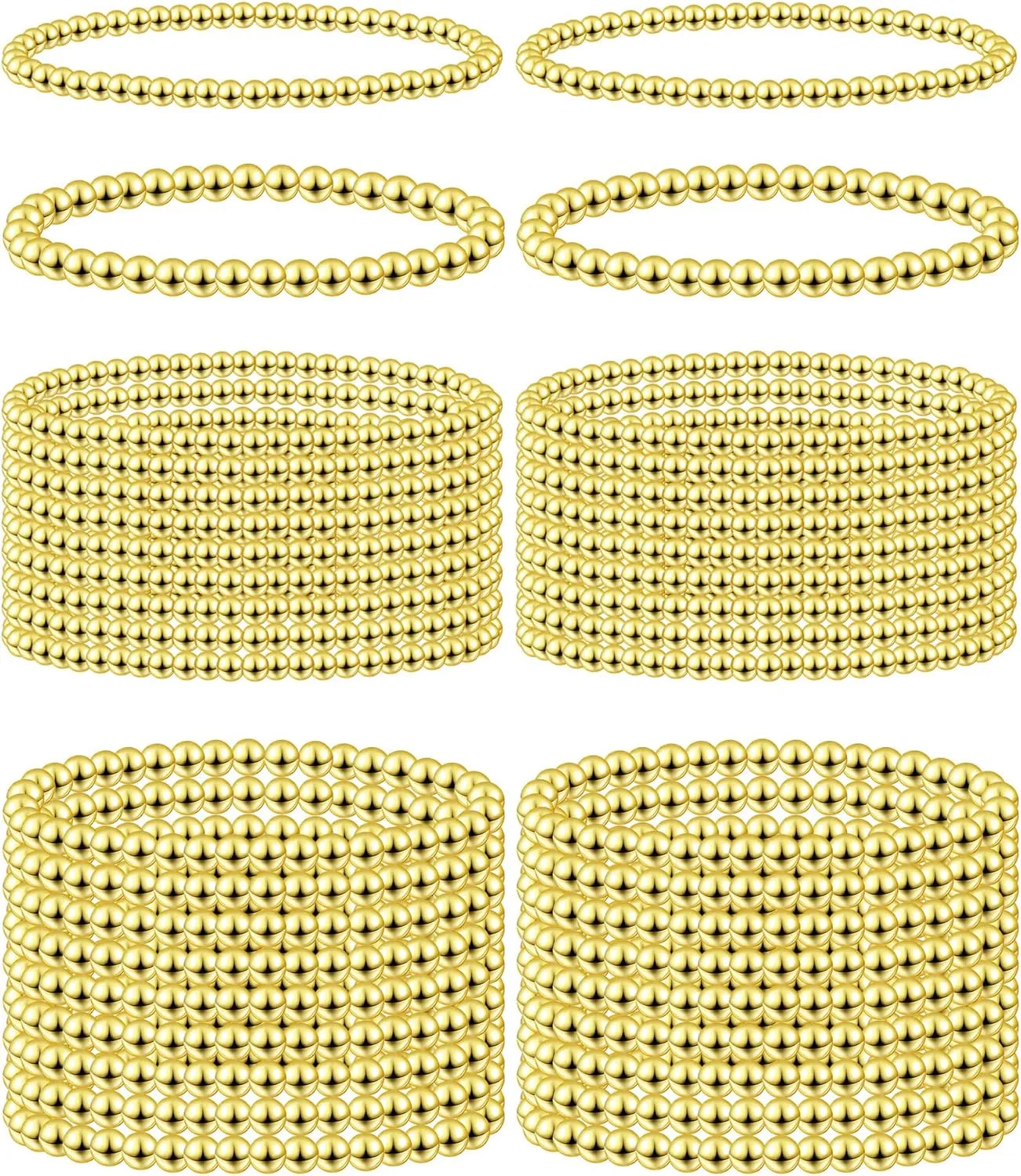 Taiyin 40 Pcs Gold Beaded Bracelet for Women Sets Gold Elastic Ball Bracelet for Women Beaded Stretch for Friendship Jewelry Gifts, 4 mm and 6 mm