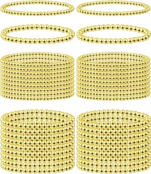 Taiyin 40 Pcs Gold Beaded Bracelet for Women Sets Gold Elastic Ball Bracelet for Women Beaded Stretch for Friendship Jewelry Gifts, 4 mm and 6 mm