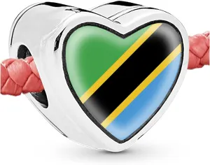 Tanzania Tanzanian Flag Heart Beads for bracelets Jewelry Making Silver Charms for Bracelets for Women Gifts