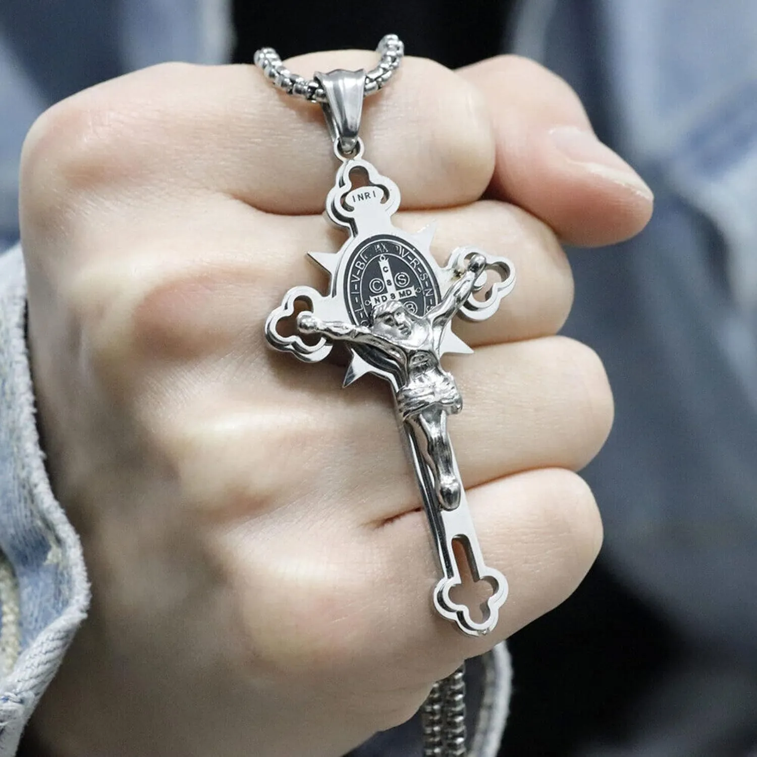 Tapp Collections Stainless Steel St Benedict Crucifix Cross Pendants Necklace INRI