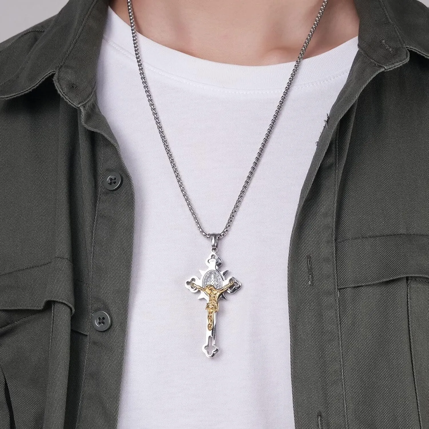 Tapp Collections Stainless Steel St Benedict Crucifix Cross Pendants Necklace INRI