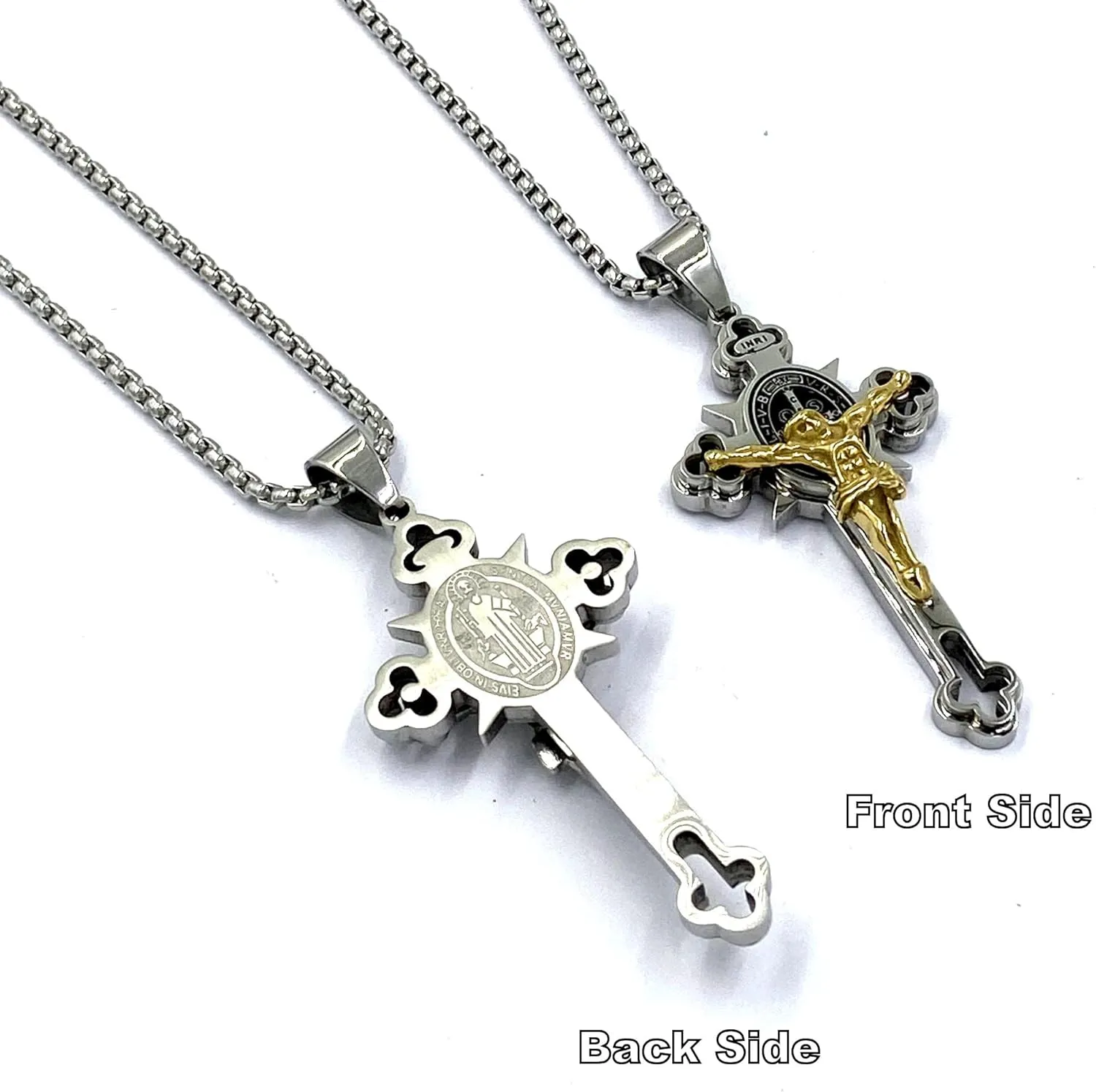 Tapp Collections Stainless Steel St Benedict Crucifix Cross Pendants Necklace INRI