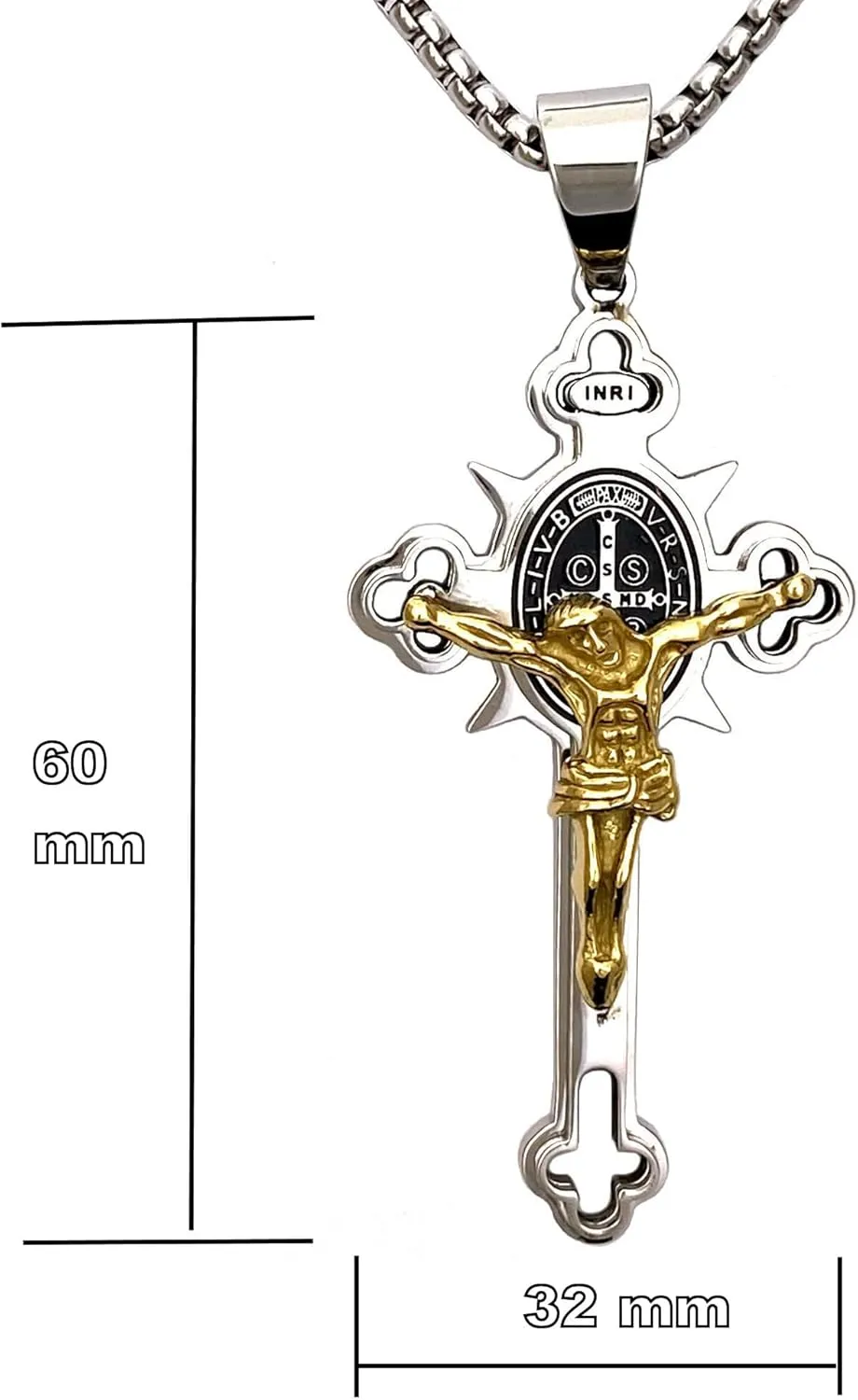 Tapp Collections Stainless Steel St Benedict Crucifix Cross Pendants Necklace INRI