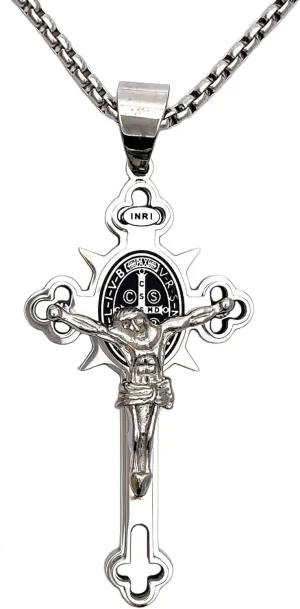 Tapp Collections Stainless Steel St Benedict Crucifix Cross Pendants Necklace INRI