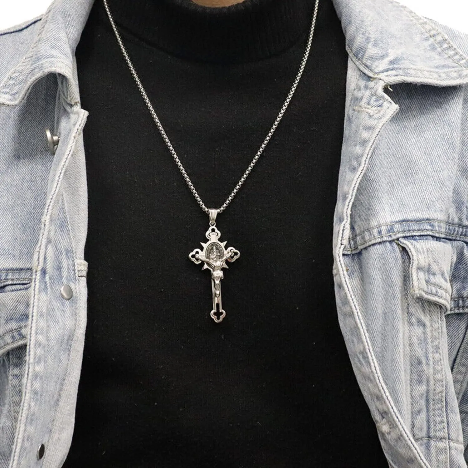 Tapp Collections Stainless Steel St Benedict Crucifix Cross Pendants Necklace INRI