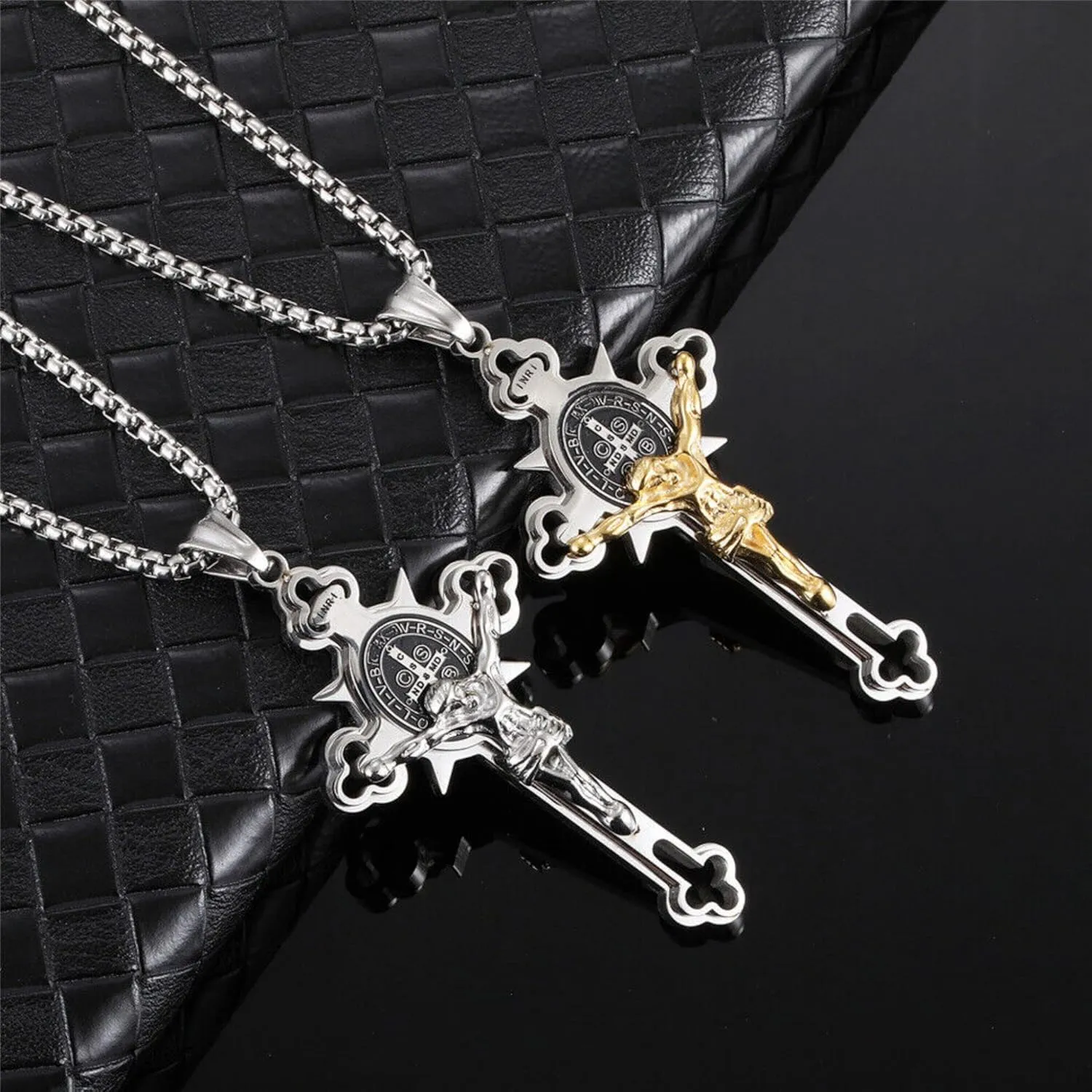Tapp Collections Stainless Steel St Benedict Crucifix Cross Pendants Necklace INRI