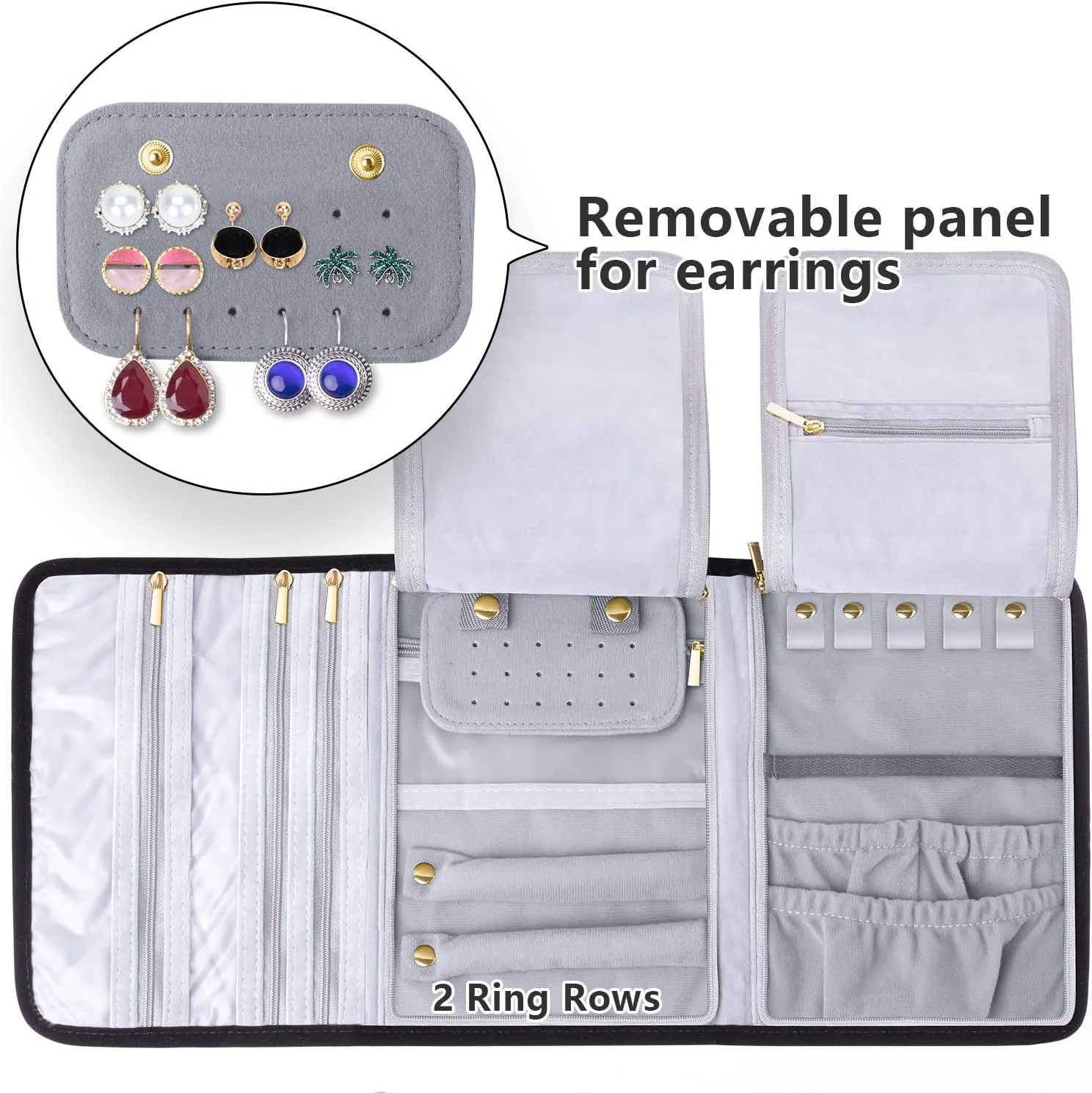 Teamoy Travel Jewelry Roll, Jewelry Storage Bag Organizer for Necklaces, Earrings, Bracelets, Rings, Brooches and More, Compact and Easy to Carry