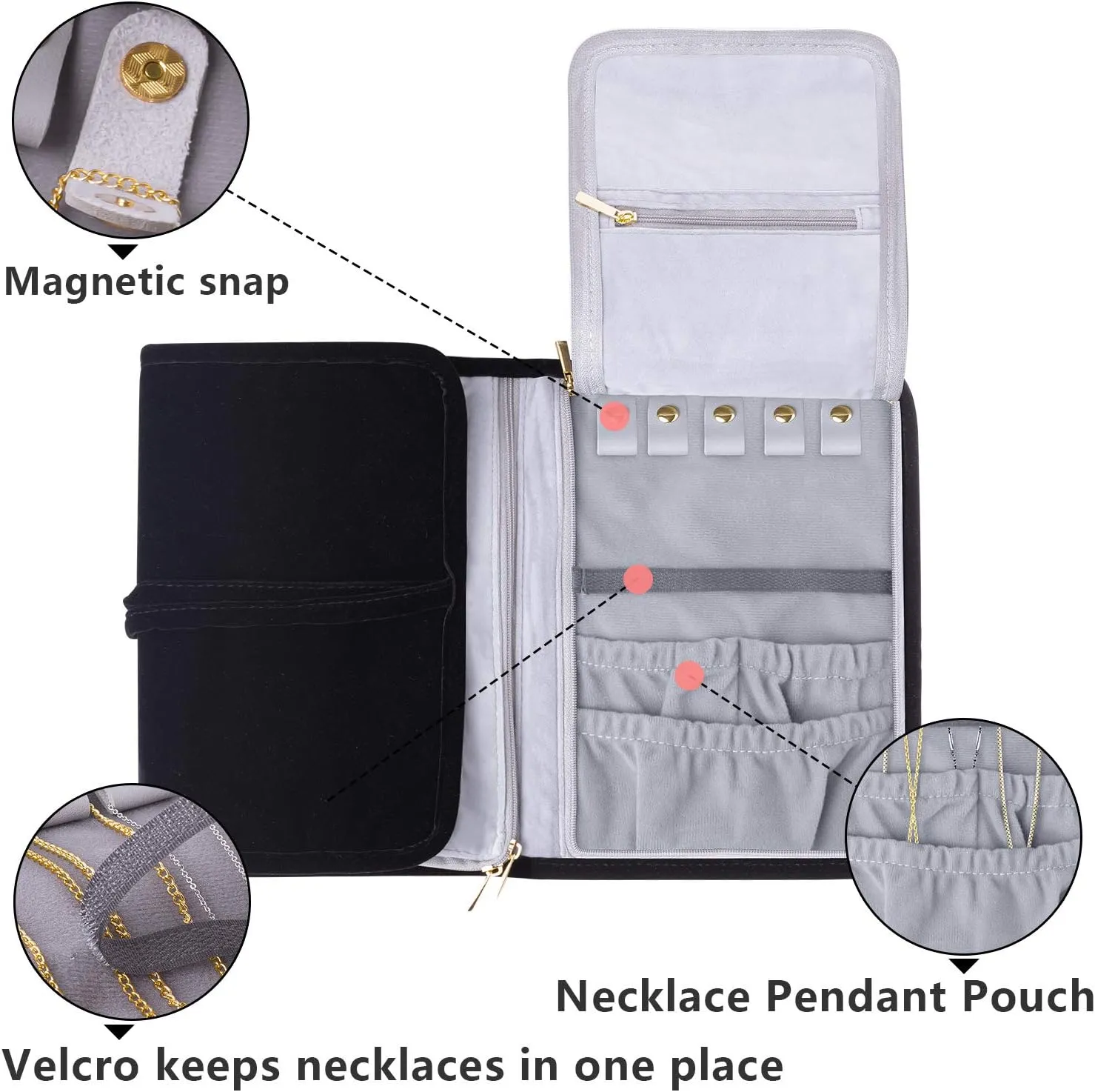 Teamoy Travel Jewelry Roll, Jewelry Storage Bag Organizer for Necklaces, Earrings, Bracelets, Rings, Brooches and More, Compact and Easy to Carry