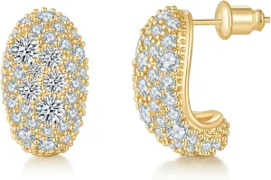Teardrop Hoop Earrings for Women, 14K Gold Plated Pave Sparkly Hoops, 925 Sterling Silver Post, Cubic Zirconia Dome Huggie, Elegant Jewelry for Brides, Wedding, Fashion Gifts