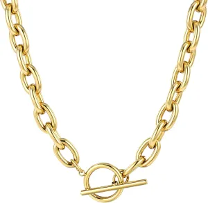 TEN MIRO 18k Chunky Gold Necklace for Women Sweatproof, Non Tarnish Chunky Layered Chain Necklaces Thick Gold Layering Herringbone Paperclip Necklace Stacks Toggle Necklaces for Women Men