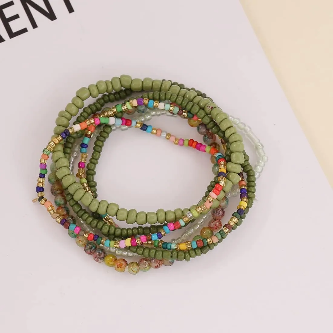 tenghong2021 Bohemian Stackable Bead Bracelets Boho Colorful Handmade Rice Beads Stretch Bracelets for Women Multicolor Seed Layered Stretch Bracelets for Women Party Gift Beach Trendy Jewelry