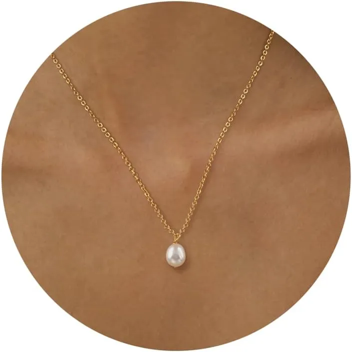 Tewiky Pearl Necklaces for Women, Dainty Gold Necklace 14k Gold Plated Single Pearl Necklace Simple Pearl Choker Necklaces for Women Trendy Cute Gold Necklace Jewelry for Women