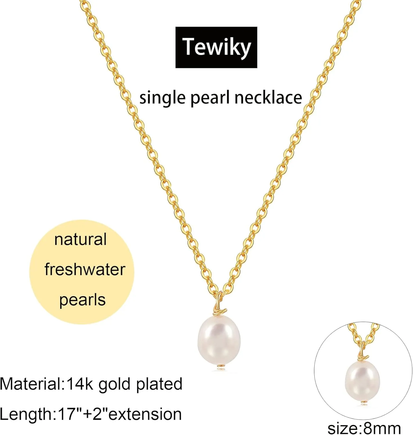 Tewiky Pearl Necklaces for Women, Dainty Gold Necklace 14k Gold Plated Single Pearl Necklace Simple Pearl Choker Necklaces for Women Trendy Cute Gold Necklace Jewelry for Women