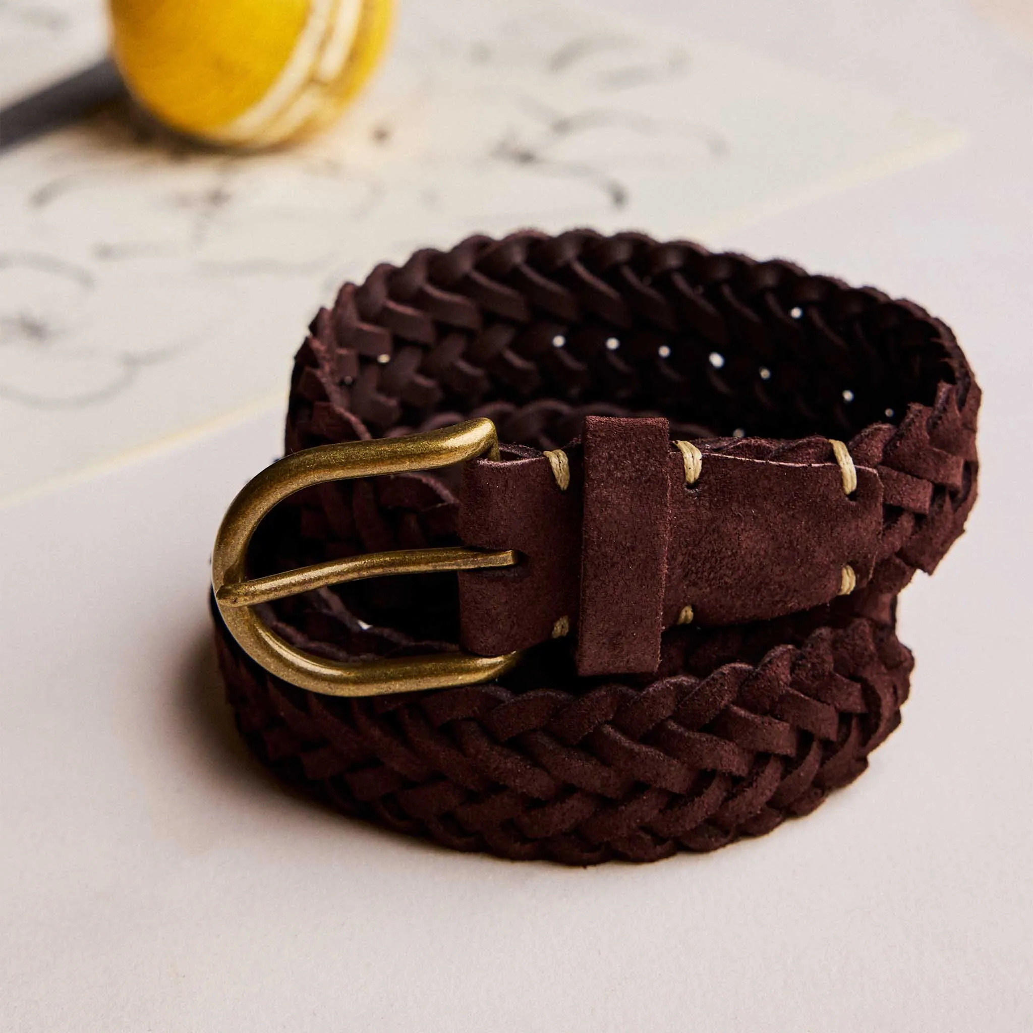The Braided Belt in Chocolate Suede