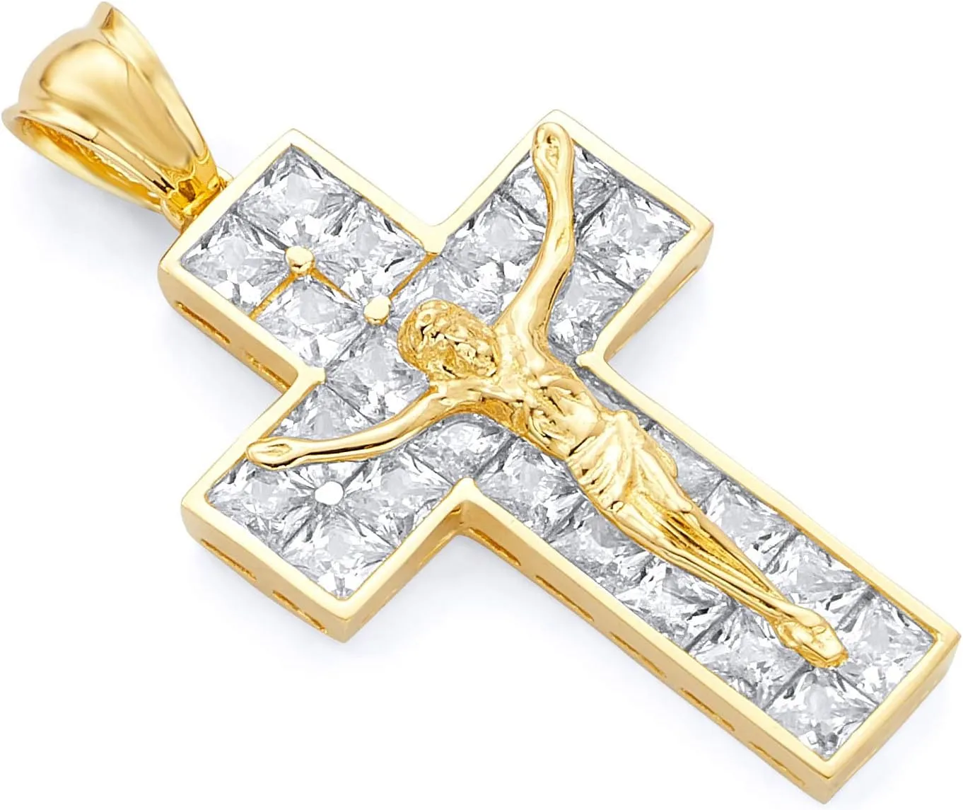 The World Jewelry Center 14k Real Yellow Gold CZ Religious Crucifix Jesus Cross Charm Pendant