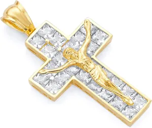 The World Jewelry Center 14k Real Yellow Gold CZ Religious Crucifix Jesus Cross Charm Pendant