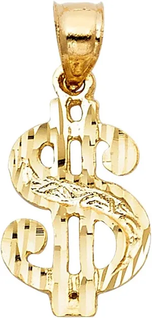 The World Jewelry Center 14k Real Yellow Gold Dollar Sign Charm Pendant