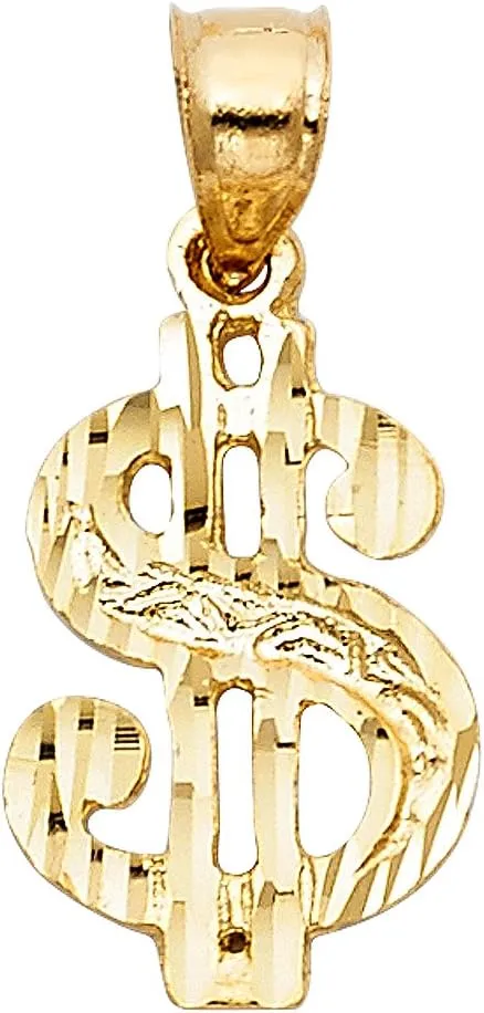 The World Jewelry Center 14k Real Yellow Gold Dollar Sign Charm Pendant