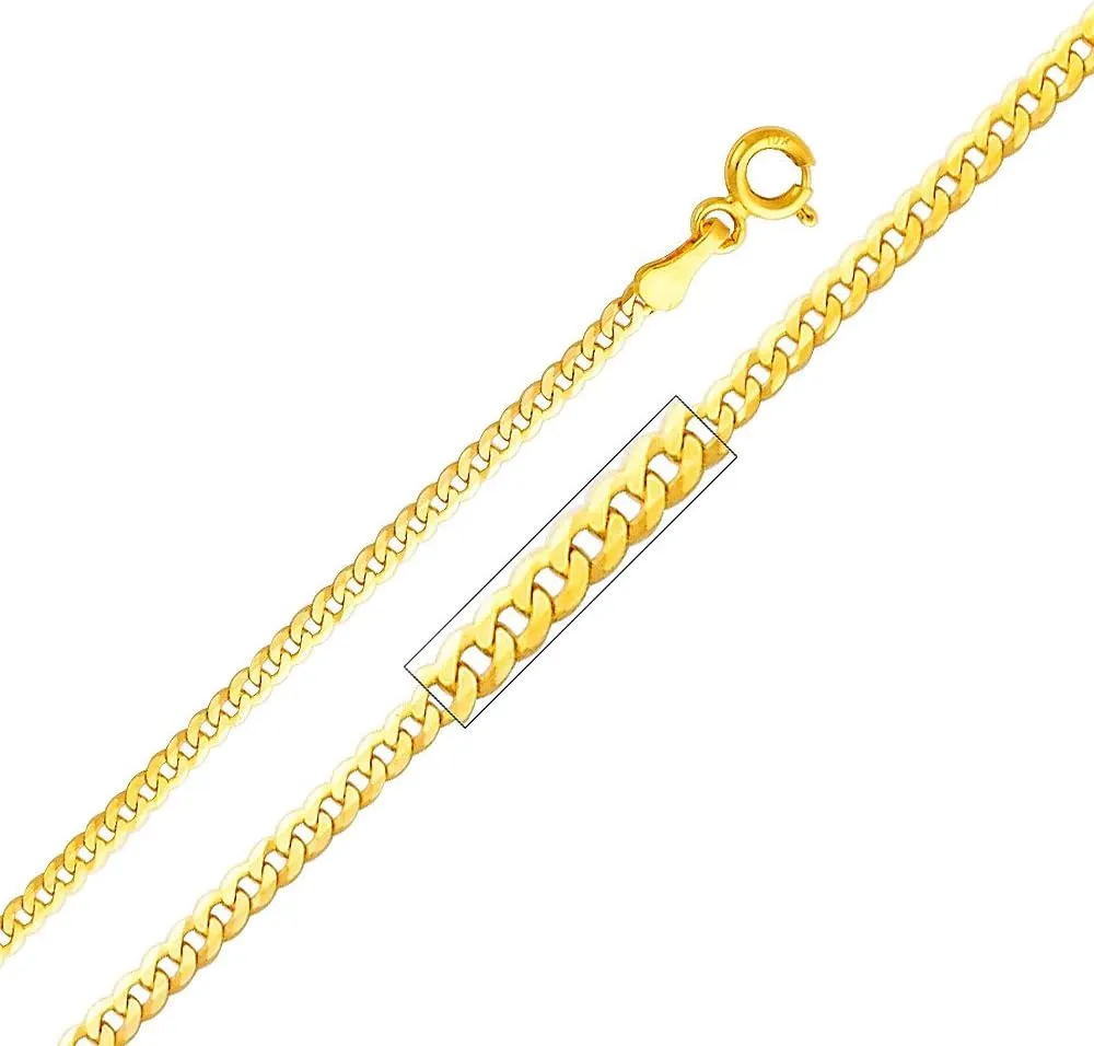 The World Jewelry Center 14k Two Tone Gold Jesus Cross Religious Pendant with 2mm Concave Curb Cuban Chain Necklace