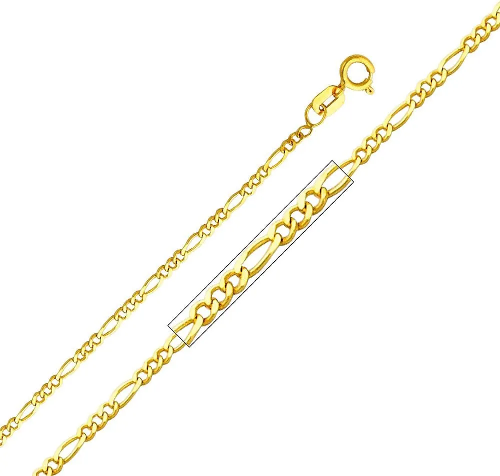 The World Jewelry Center 14k Yellow Gold Jesus Cross Religious Pendant with 1.6mm Figaro Chain Necklace