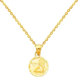 The World Jewelry Center 14k Yellow Gold Religious Angel Pendant with 1.2mm Cable Chain Necklace