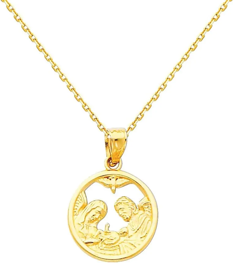The World Jewelry Center 14k Yellow Gold Religious Baptism Pendant with 0.9mm Cable Chain Necklace