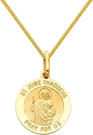 The World Jewelry Center 14k Yellow Gold Religious Saint Jude Thaddeus Medal Pendant with 0.9mm Braided Wheat Chain Necklace