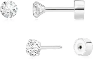Threadless Flat Back Earrings, Hypoallergenic 14K Real Gold Plated CZ Stud Earrings | Cartilage Earring | Tragus Helix Piercing Jewelry | Push in Flatback Earrings for Women Men