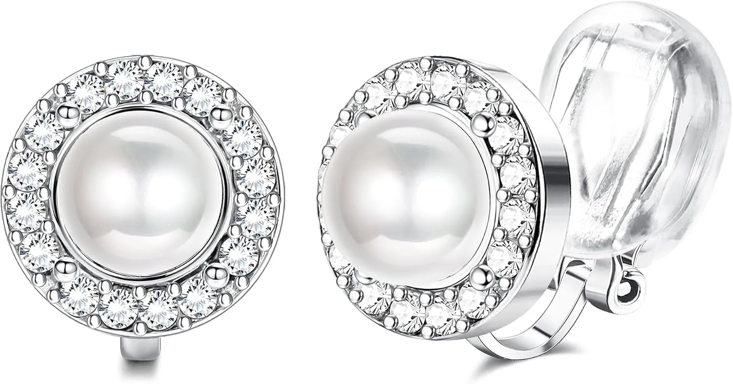 THUNARAZ Elegant Clip on Earrings for Women Crystal Wedding Earrings Clip on Rhinestone Formal Earrings for Brides Bridesmaids Non Pierced Jewelry