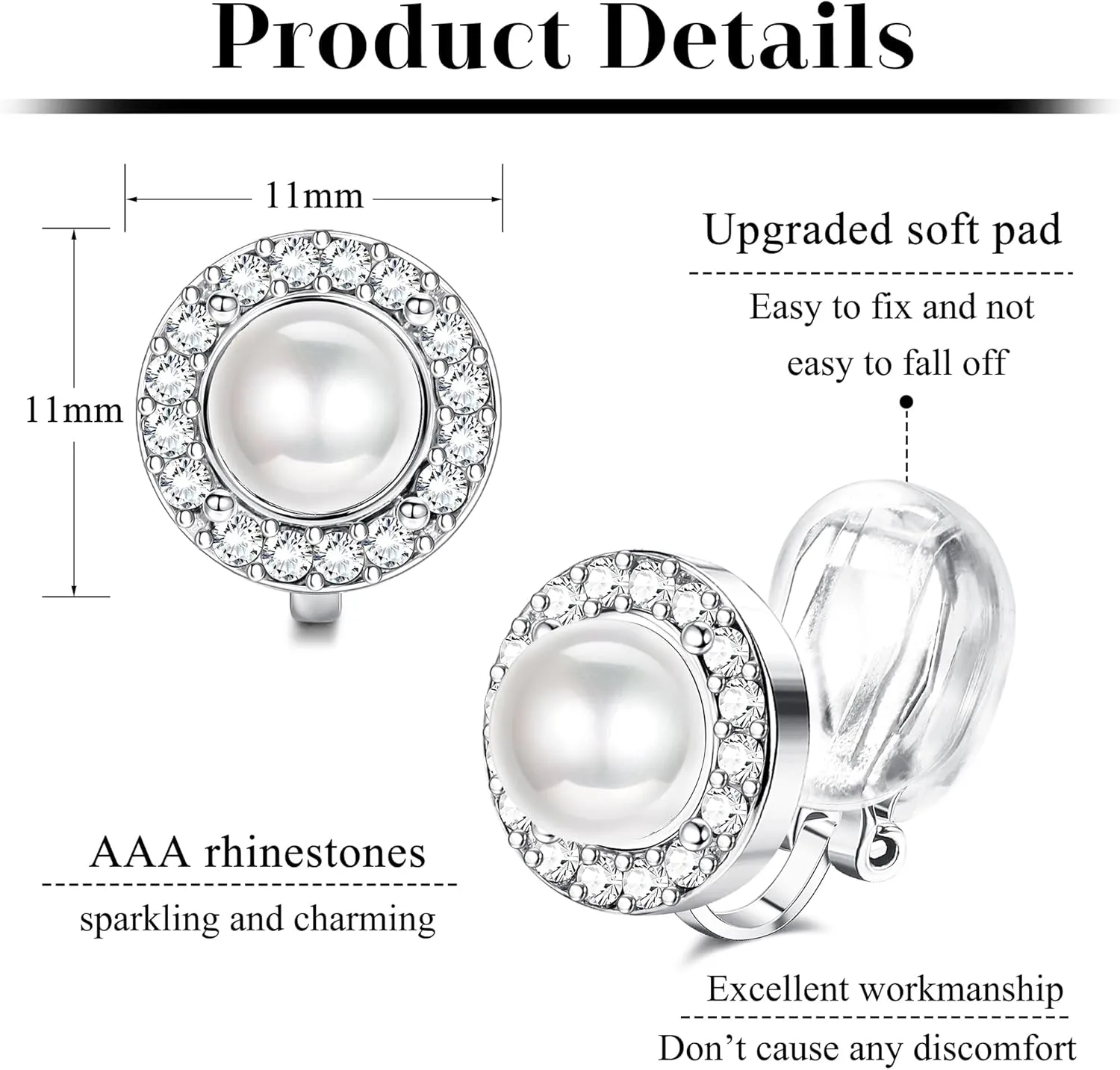 THUNARAZ Elegant Clip on Earrings for Women Crystal Wedding Earrings Clip on Rhinestone Formal Earrings for Brides Bridesmaids Non Pierced Jewelry