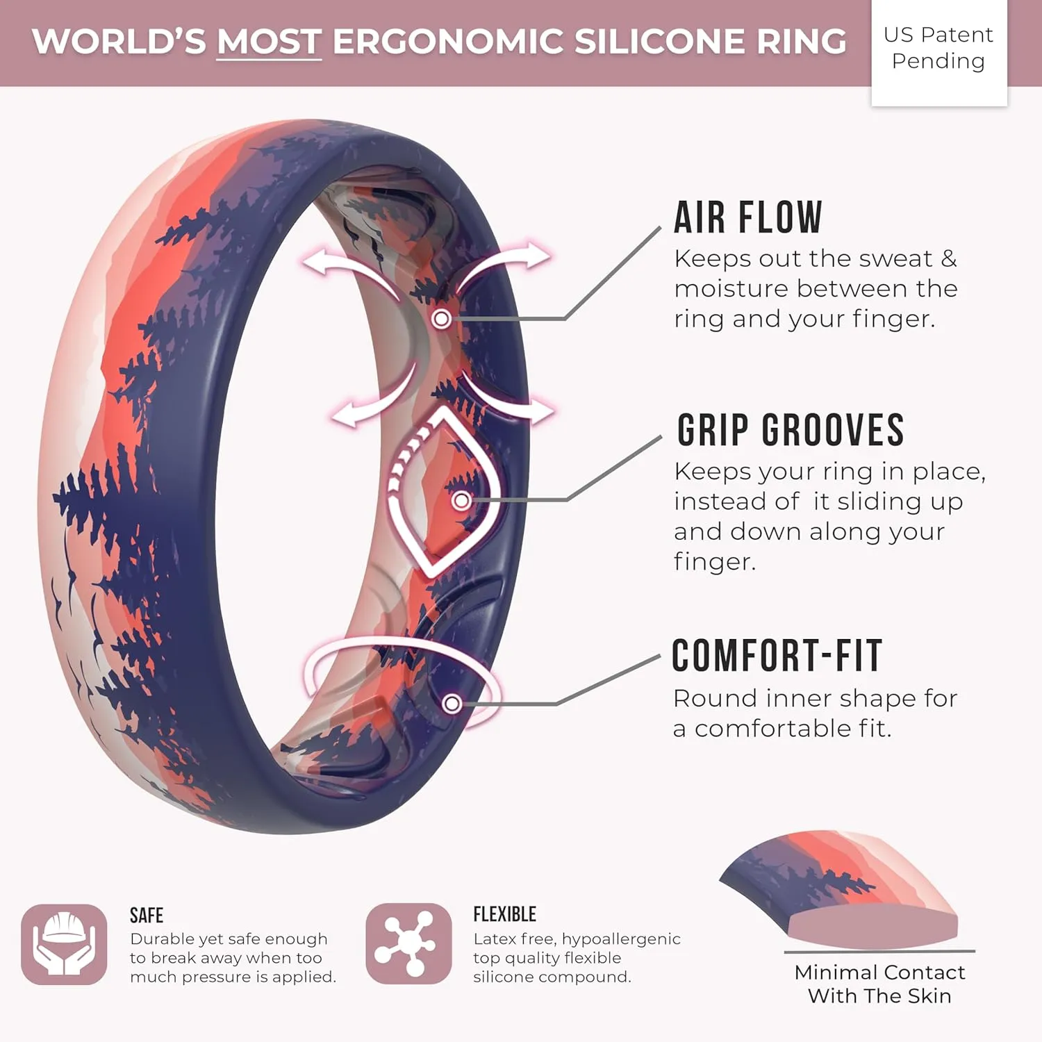 ThunderFit Silicone Rings Wedding Bands for Women, Printed Design, Breathable Women's Rubber Engagement Bands, 5.5mm Wide 1.8mm Thick (1-Pack)