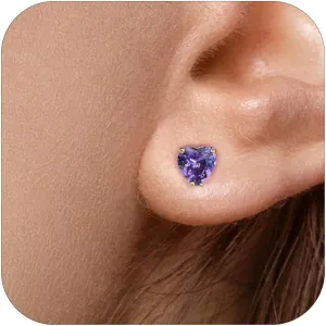 Tiny Amethyst Heart Stud Earrings for Women, 14K Gold Plated Cubic Zirconia Jewelry, Hypoallergenic 5mm Purple Earrings Gifts for Valentine's Day, Weddings & Sensitive Ears