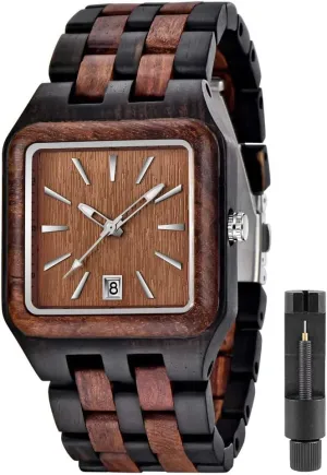 Tiong Mens Wooden Watch Analog Quartz Movement Handcraft Lightweight Wood Wrist Watch for Men