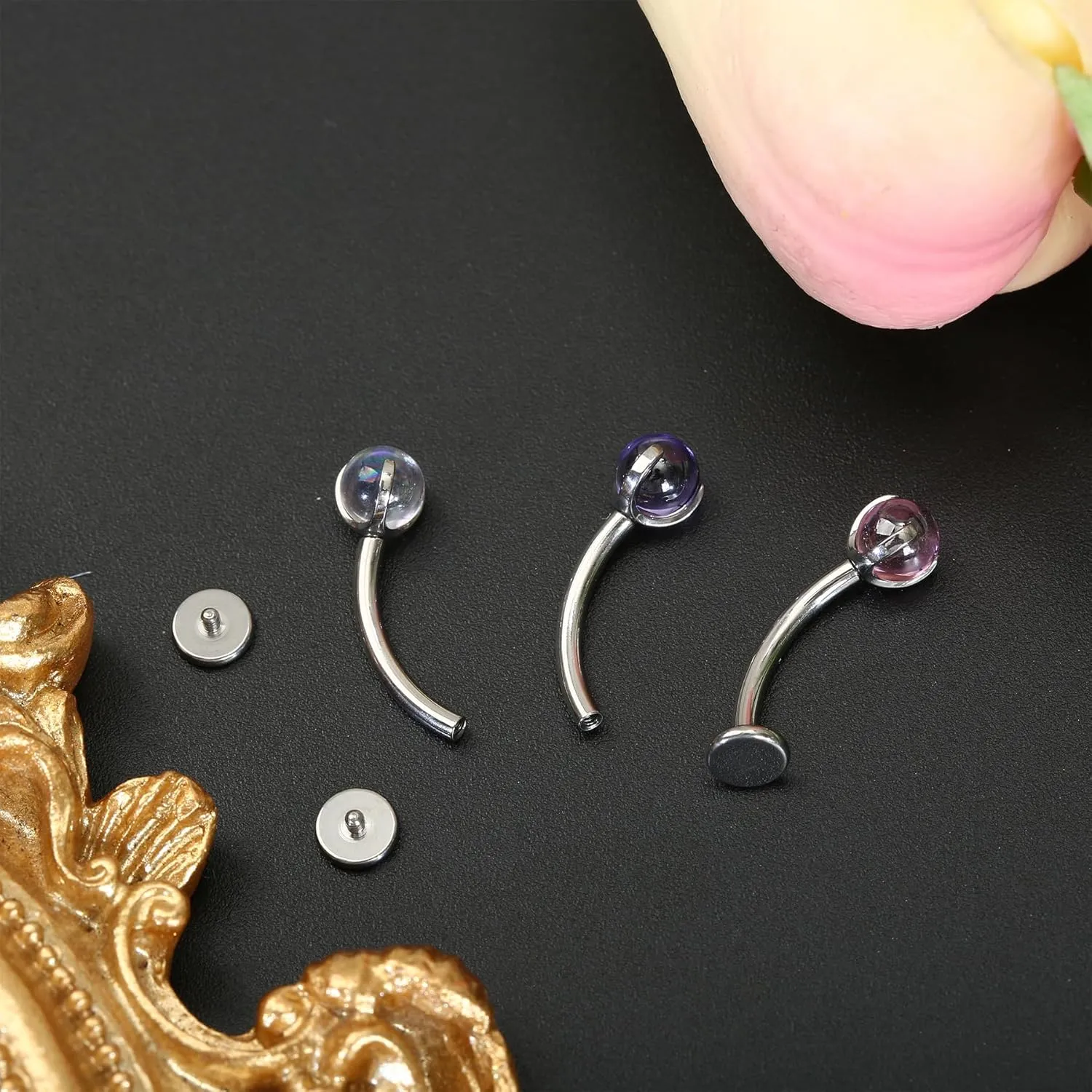 Titanium Belly Button Rings - Floating Navel Piercing Jewelry, Navel Jewelry for Women, Curved Barbell Navel Rings, Long Bar Belly Button Rings, Floating Navel Piercing Jewelry Titanium for Women