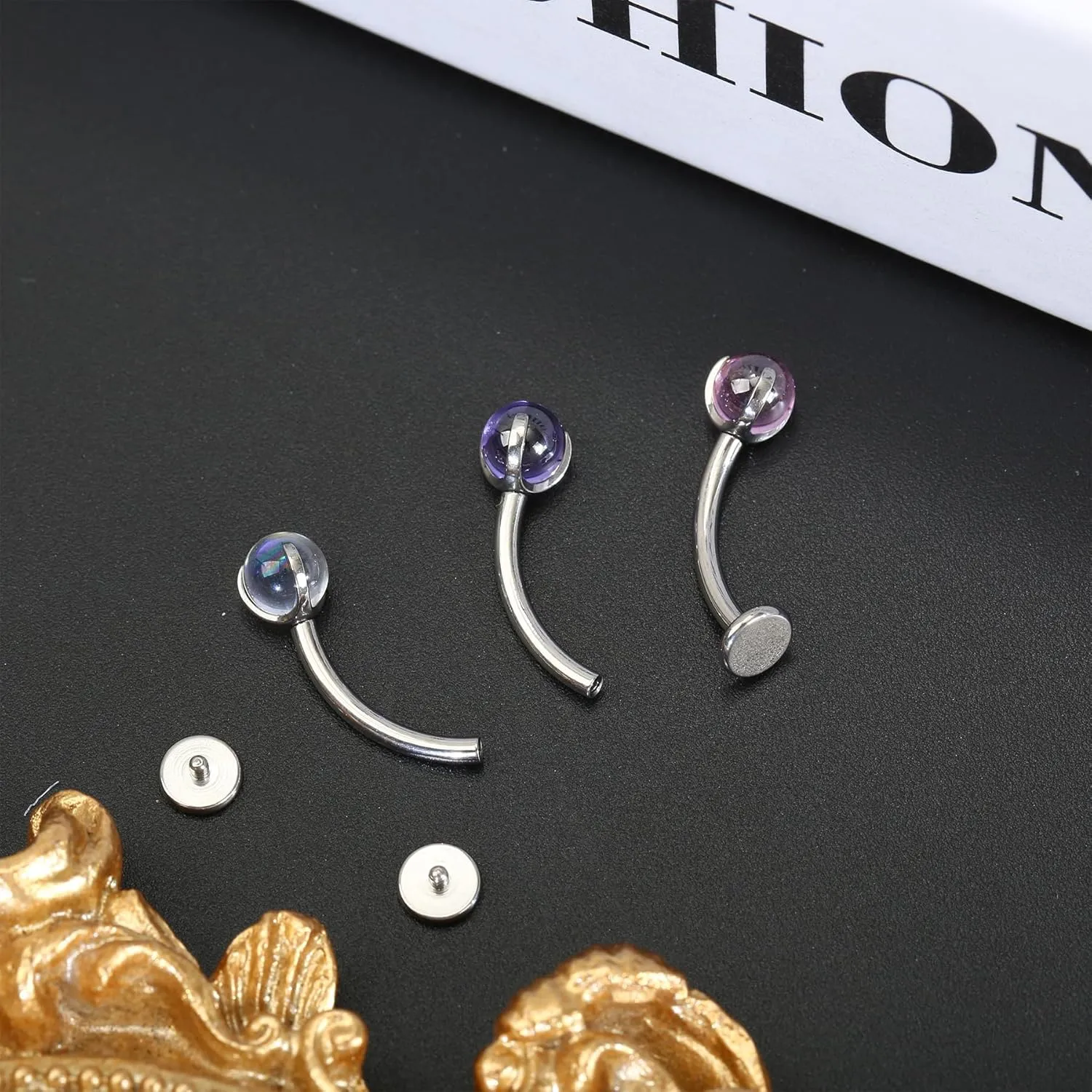 Titanium Belly Button Rings - Floating Navel Piercing Jewelry, Navel Jewelry for Women, Curved Barbell Navel Rings, Long Bar Belly Button Rings, Floating Navel Piercing Jewelry Titanium for Women